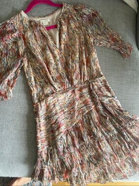 Shoshanna Multicolor Printed V-Neck Tiered Mini Dress